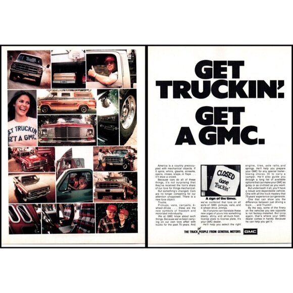 1976 GMC Trucks Get Truckin 2 Page Vintage Print Ad Pickup Truck 70s Wall Art - Picture 1 of 3
